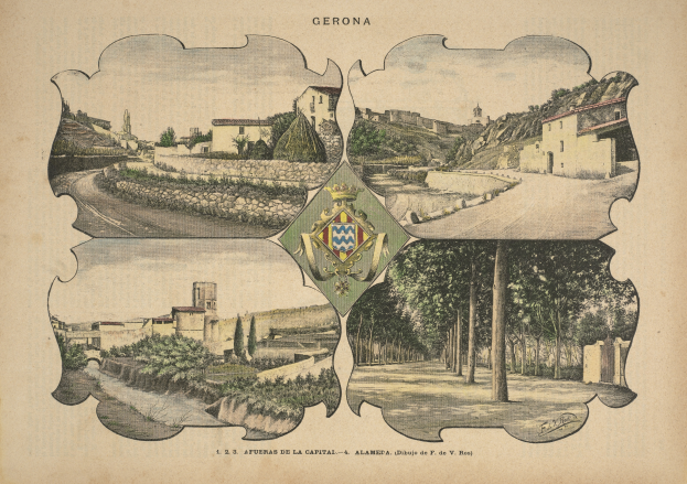 Ein Buchumschlag mit einer Stadtansicht mit hohen Gebäuden, grünen Bäumen, Pflanzen, einem Wappen-Logo mit einer Krone und Text.