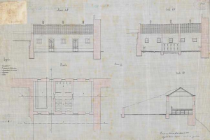 Ein detaillierter architektonischer Grundriss eines mehrfenstrigen Gebüldes, der als Bauplan für eine neue Schule gilt, mit umfassenden Layoutdetails und Textanmerkungen.