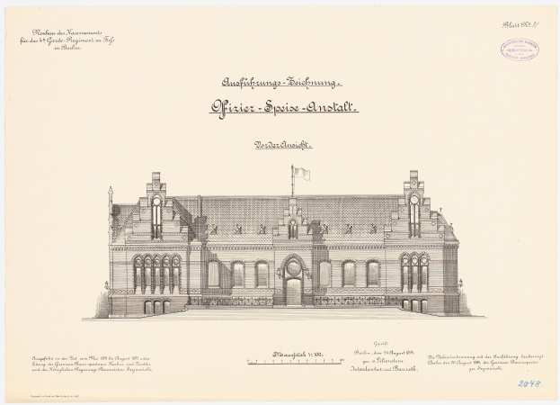 Eine Zeichnung des Reichstagsgebäudes, des Hauptsaals des deutschen Parlaments in Berlin, mit einer Flagge darauf, begleitet von Text.
