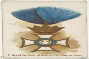 Plakat mit dem Logo "Orden der Krone von Württemberg" - eine blaue und goldene Krone mit goldenem Rand und fetter schwarzer Schrift.