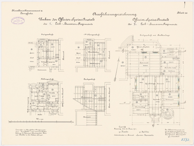 Grundrisszeichnung des ehemaligen Bundeskanzleramts in der Bundesrepublik Deutschland, zeigt detaillierte architecturale Layout und TextAnnotation.