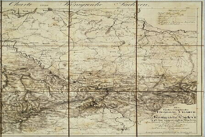 Schwarz-weißes 19. Jahrhundert-Karte des britischen Empire, überlagert mit einer detaillierten Karte des Königreichs Sachsen-Anhalt, gedruckt auf altem Papier mit textuellen Anmerkungen.