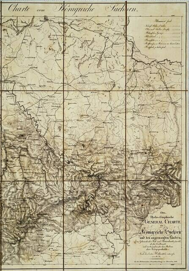 Schwarz-weißes 19. Jahrhundert-Karte des britischen Empire, überlagert mit einer detaillierten Karte des Königreichs Sachsen-Anhalt, gedruckt auf altem Papier mit textuellen Anmerkungen.