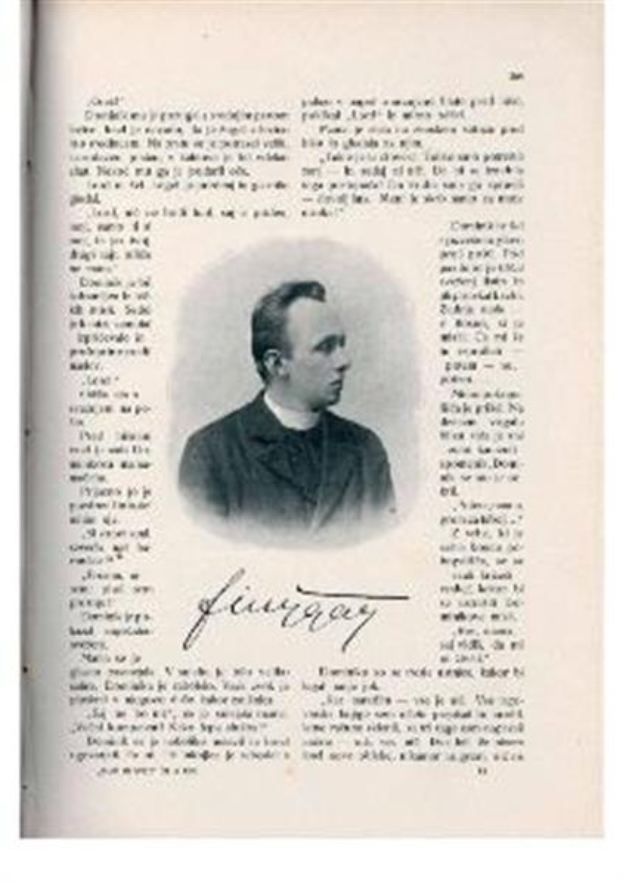 Ein Schwarz-Weiß-Foto eines Mannes in Priesterrobe, der als erster Bischof der Kirche des Heiligen Grabes identifiziert wird, mit ernstem Gesichtsausdruck und gefalteten Händen, der in die Ferne schaut.