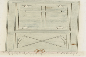 Eine Buchseite mit einer Zeichnung eines Kreuzes und einer Sense, begleitet von Text und einem Logo, alles im Zusammenhang mit dem christlichen Glauben.