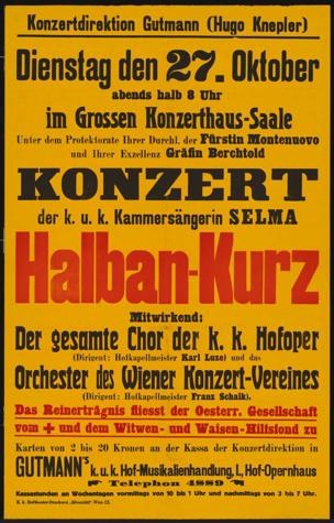 Gelbes Plakat in Berlin, Deutschland, das ein Konzert mit dem Titel "Konzert Halban-Kurz" ankündigt.