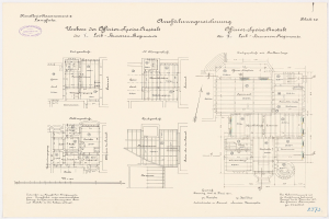 Ein detaillierter architektonischer Grundriss des ehemaligen Bundeskanzleramts in der Bundesrepublik Deutschland, der den Aufbau und die strukturellen Elemente zeigt.