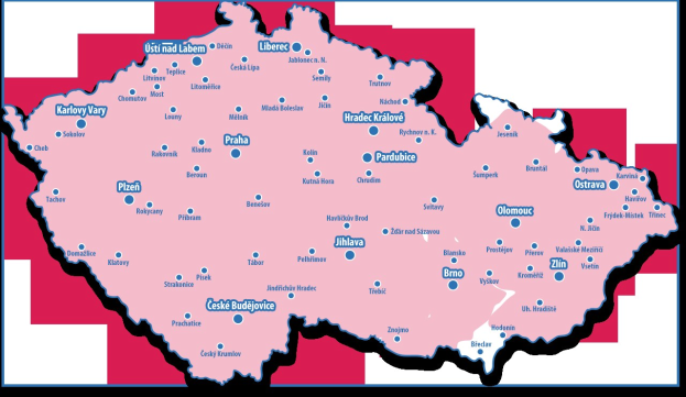 Farbiges Kartenbild der Tschechischen Republik, das wichtige Städte, Hauptstädte und beliebte Touristenattraktionen hervorhebt, mit detaillierten Beschriftungen.