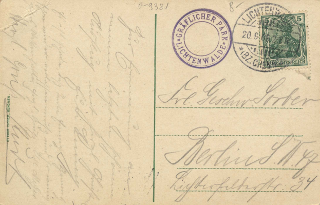 Alte Postkarte mit einer Briefmarke, die "Lichtenwald, Deutschland - Cover nach Deutschland" lautet, mit handgeschriebenem Text und zwei zusätzlichen Briefmarken in der oberen rechten Ecke.