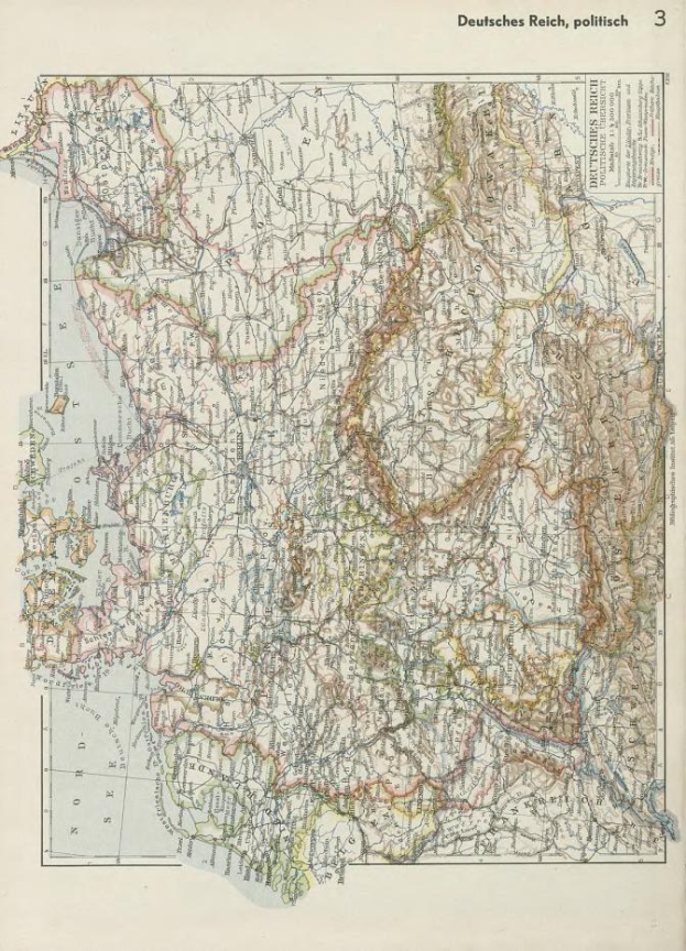 Ein verblichener 19. Jahrhundert-Karte von Deutschland, die politische Teilungen zeigt, auf altem Papier mit Text oben und unten gedruckt.
